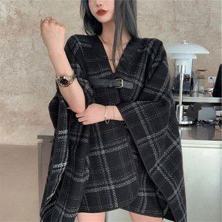 Plaid Buckled Poncho