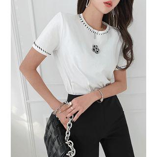 Flower-patch Stitched T-shirt