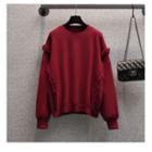 Frill Trim Sweatshirt / Plaid Midi Skirt / Set