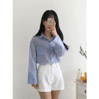 Pocket-front Wide-cuff Sheer Shirt