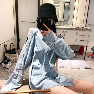Loose-fit Cutout-shoulder Denim Shirt Blue - One Size