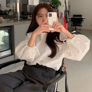 Square-neck Balloon-sleeve Blouse White - One Size