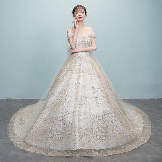 Off Shoulder Glitter A-line Wedding Gown / Set