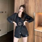 Tweed Blazer / Twisted Buckled Belt