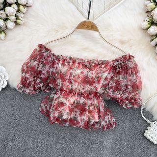 Off Shoulder Floral Crop Blouse