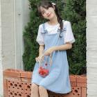 Set: Short-sleeve Top + Washed Denim Overall Dress