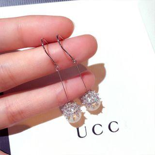 Faux Pearl Rhinestone Drop Earring 1 Pair - Silver - Earring - One Size