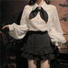Lantern-sleeve Blouse / Ruffle Hem Mini Pencil Skort