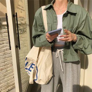 Cropped Buttoned Cargo Jacket As Shown In Figure - One Size