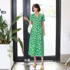 Buttoned Floral Long Flare Dress