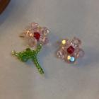 Flower Bead Earring 1 Pair - Light Pink & Green - One Size