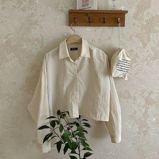 [lovb] Oversize Plain Cropped Shirt