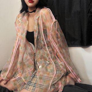 Double-breasted Plaid Organza Jacket As Shown In Figure - One Size