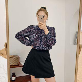 Peterpan-collar Floral Chiffon Blouse