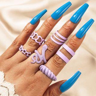Set Of 6: Ring Set Of 6 - 18395 - Light Purple - One Size