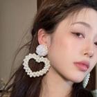 Heart Faux Crystal Faux Pearl Dangle Earring 1 Pair - White - One Size