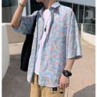 3/4-sleeve Leaf Print Shirt