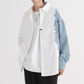 Long-sleeve Plain Panel Shirt