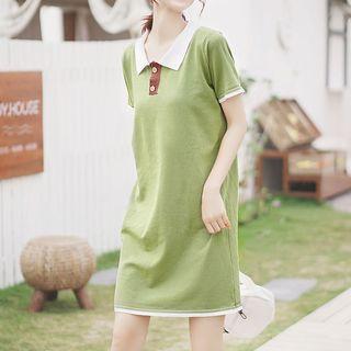 Color Block Short-sleeve Polo Dress