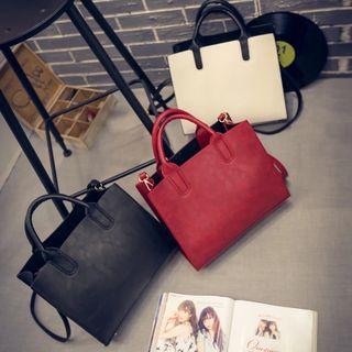 Plain Faux-leather Convertible Handbag