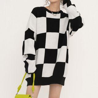 Round Neck Check Oversized Sweater