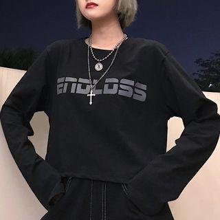 Long-sleeve Lettering T-shirt Black - One Size