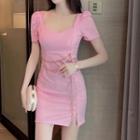 Short-sleeve Square-neck Chained Mini Bodycon Dress