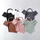Halter-neck Off-shoulder Asymmetric-hem Plain Crop Top