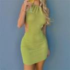 Sleeveless Halter Neck Cut-out Mini Sheath Dress