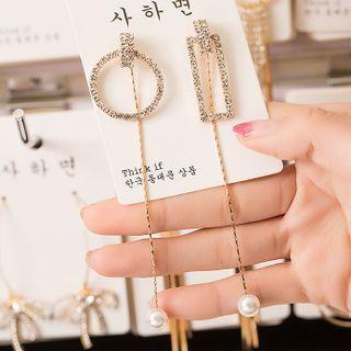 Asymmetrical Geometric Drop Earring 1 Pair - Rhnestone - Gold - One Size
