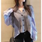 Patchwork Striped-panel Knit Top Stripe - Blue - One Size
