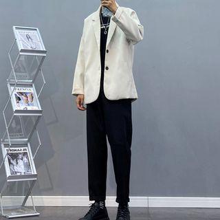 Plain Loose-fit Blazer / Short-sleeve Lettering T-shirt / Plain Slim-fit Pants