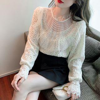 Beaded Ruffle Panel Lace Top