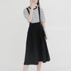 Striped Elbow-sleeve T-shirt / Midi A-line Jumper Skirt