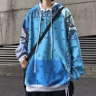 Paisley Print Panel Hoodie Blue - One Size