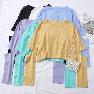 Cutout-elbow Crop Knit Top In 6 Colors
