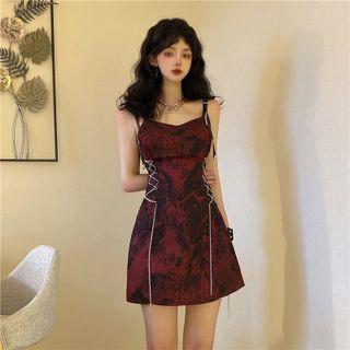 Buckled Strap Tie-dyed Lace-up A-line Dress