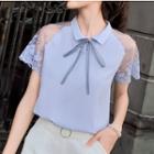 Short-sleeve Lace Panel Chiffon Blouse