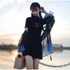 Chiffon Long-sleeve Light Jacket / Frog Button Short-sleeve Qipao Mini Dress