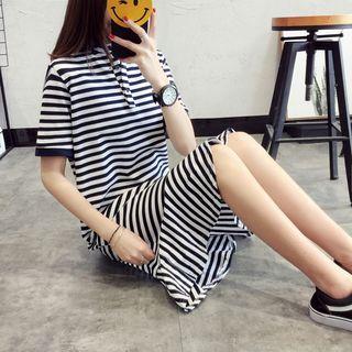 Ruffle Hem Striped Short Sleeve Midi Dress