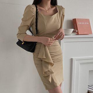 Sweetheart-neck Ruffled Shirred Dress