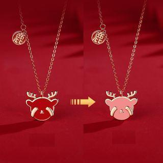Deer Temperature Sensing Color Changing Pendant Sterling Silver Necklace Gold & Red & Pink - One Size