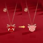 Deer Temperature Sensing Color Changing Pendant Sterling Silver Necklace Gold & Red & Pink - One Size