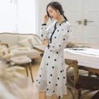 Polka Dot V-neck Fluffy Dress