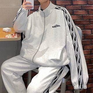 Flame Print Zipped Jacket / Sweatpants