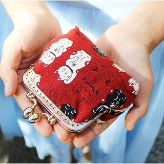 Cat Print Coin Purse Lucky Cat - Red - One Size