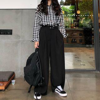 Long Sleeve Plaid Blouse As Shown In Figure - One Size