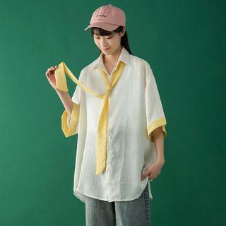Elbow-sleeve Contrast Trim Light Shirt