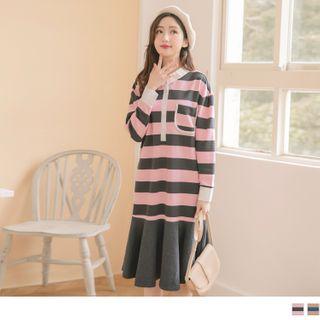 Long Sleeve Striped Mermaid Polo Dress