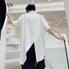 Plain Asymmetrical Slit Oversized Short Sleeve Shirt